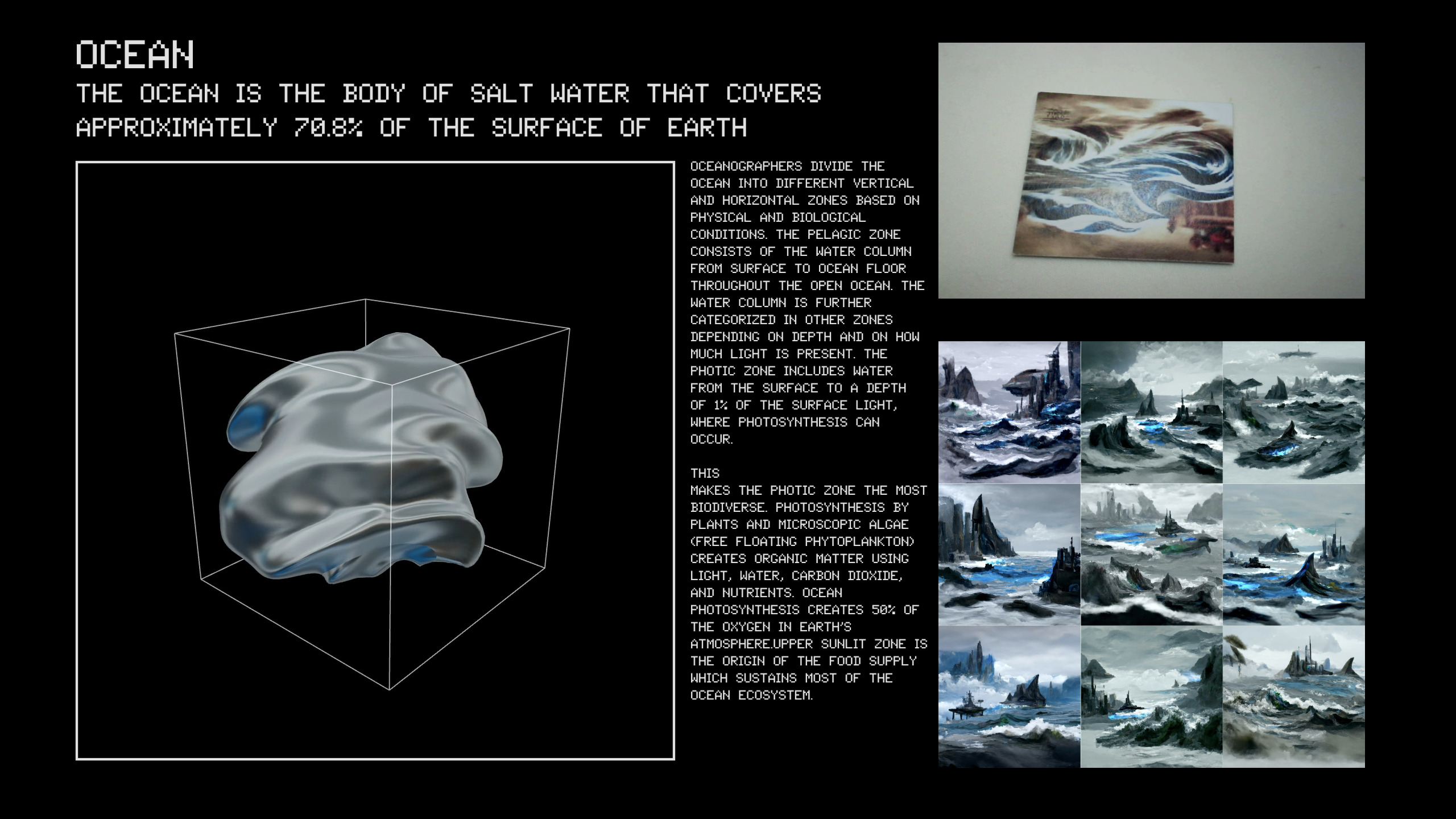 Reconstructing the shape of the ocean through text images and 3D models